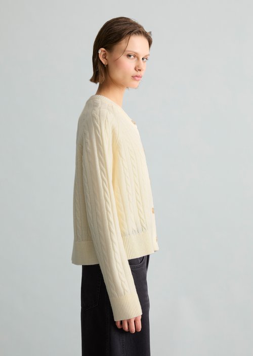 Oversized Cable-Knit Cardigan — White Blush