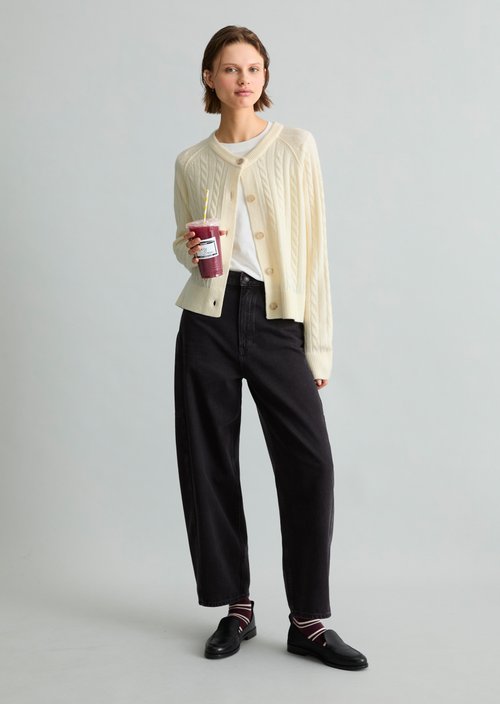 Oversized Cable-Knit Cardigan — White Blush