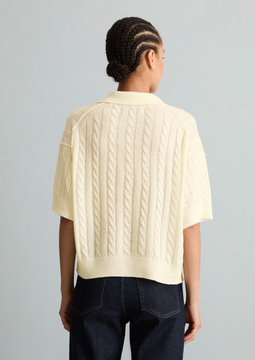 Oversized knit polo shirt — White Blush