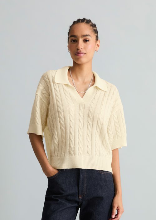 Oversized knit polo shirt — White Blush