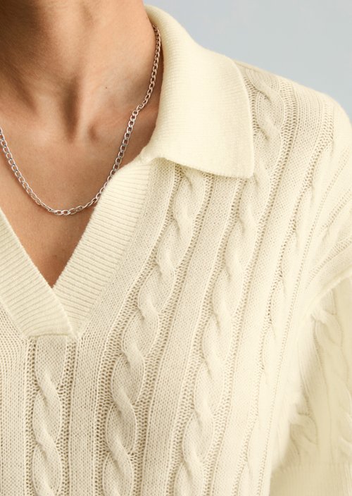 Oversized knit polo shirt — White Blush