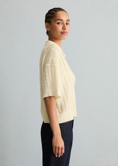 Oversized knit polo shirt — White Blush