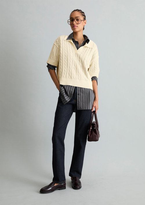Oversized knit polo shirt — White Blush