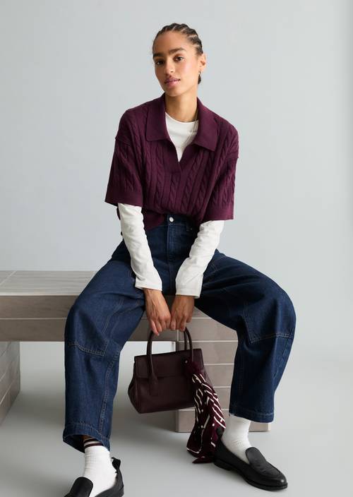 Oversized knit polo shirt Mahagony Jam in front view