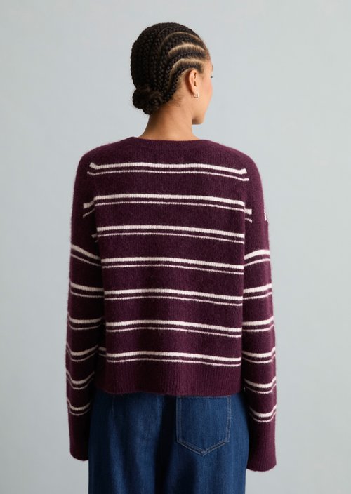 Relaxed-fit striped knit sweater — Medium Brown Melange