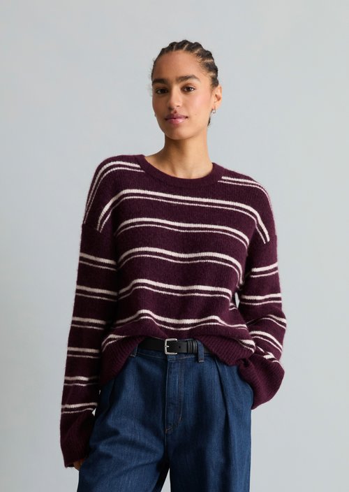 Relaxed-fit striped knit sweater — Medium Brown Melange