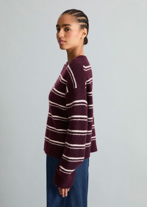 Relaxed-fit striped knit sweater — Medium Brown Melange