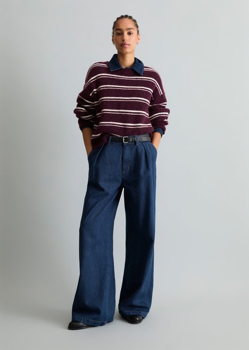 Relaxed-fit striped knit sweater — Medium Brown Melange