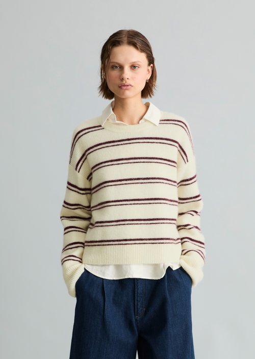 Relaxed-fit striped knit sweater — Bright Yellow