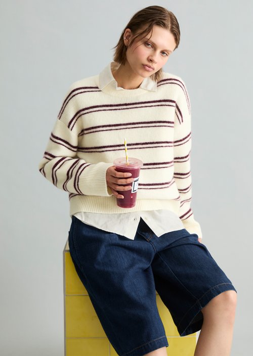 Relaxed-fit striped knit sweater — Bright Yellow