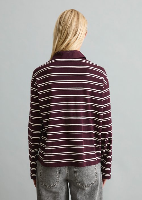 Relaxed-Fit Long-Sleeve Polo Shirt — Dark Red