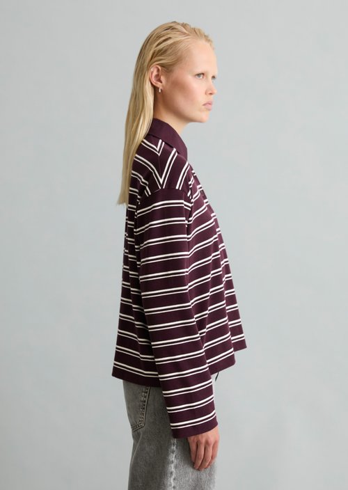 Relaxed-Fit Long-Sleeve Polo Shirt — Dark Red