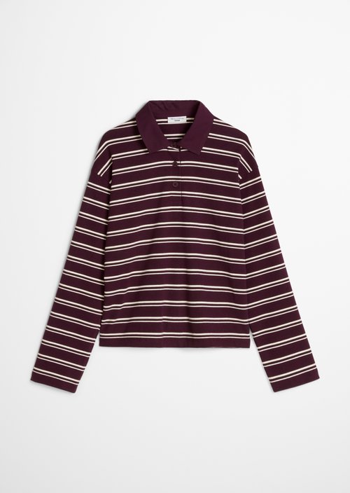 Relaxed-Fit Long-Sleeve Polo Shirt — Dark Red