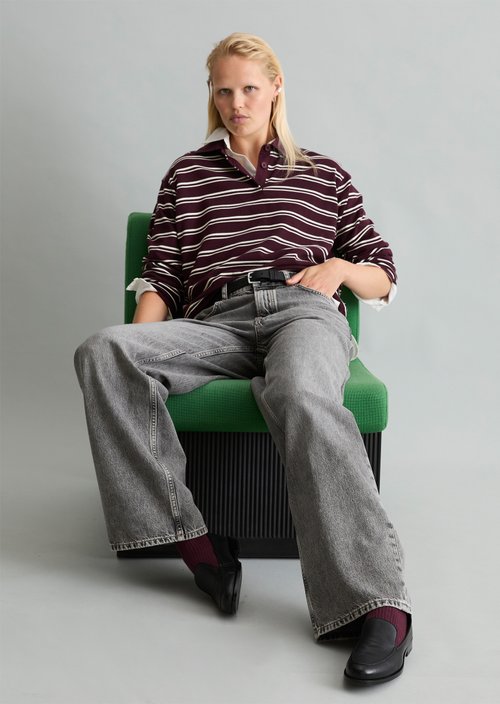 Relaxed-Fit Long-Sleeve Polo Shirt — Dark Red