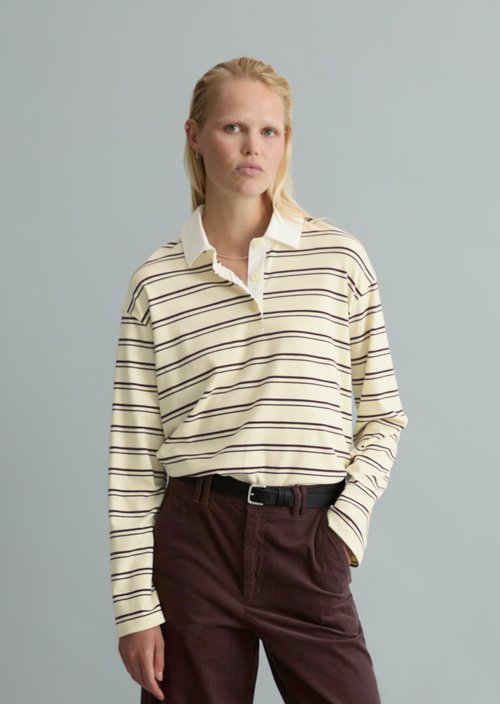 Relaxed-Fit Long-Sleeve Polo Shirt — Light Yellow