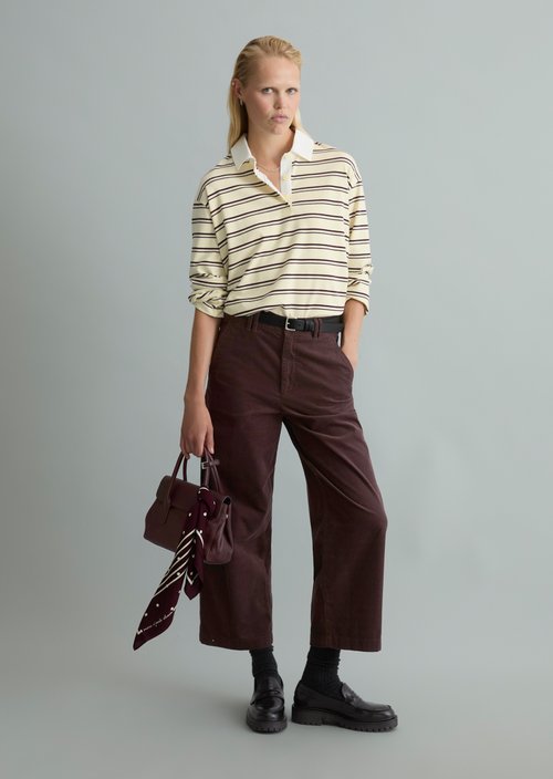 Relaxed-Fit Long-Sleeve Polo Shirt — Light Yellow