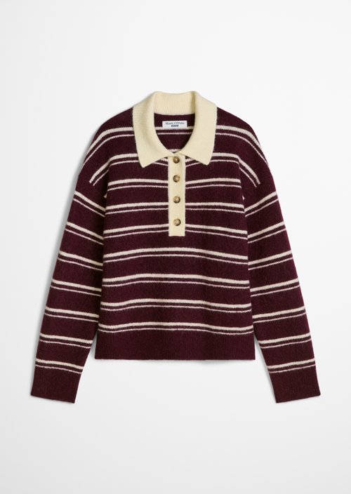 Oversized Striped Knit Polo Shirt — Medium Brown Melange