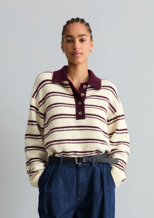 Oversized Striped Knit Polo Shirt — Bright Yellow
