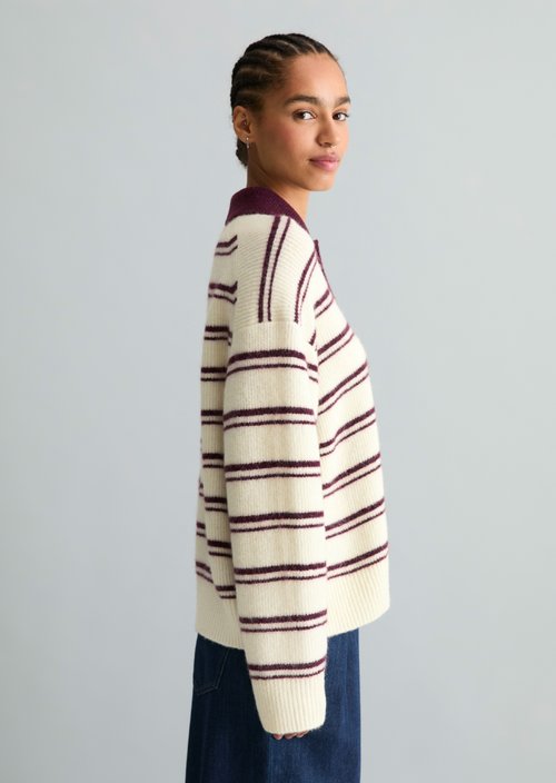 Oversized Striped Knit Polo Shirt — Bright Yellow