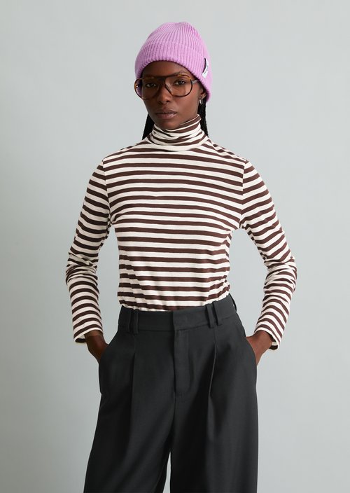 Long-sleeve shirt with a turtleneck — Dark Brown