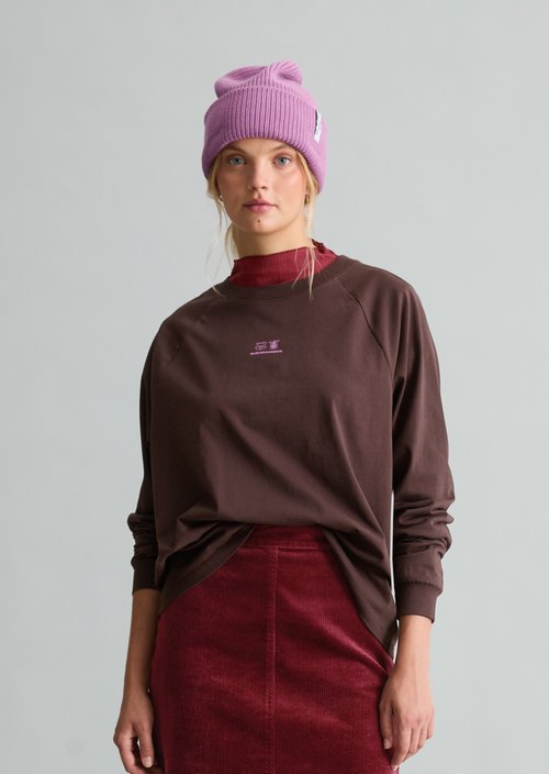 Relaxed college-style long-sleeve shirt — Espresso Brown