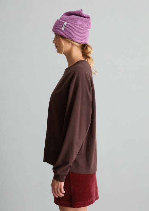 Relaxed college-style long-sleeve shirt — Espresso Brown