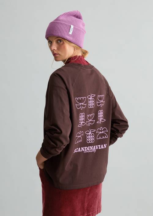 Longsleeve in relaxed college-stijl Espresso Brown in vooraanzicht