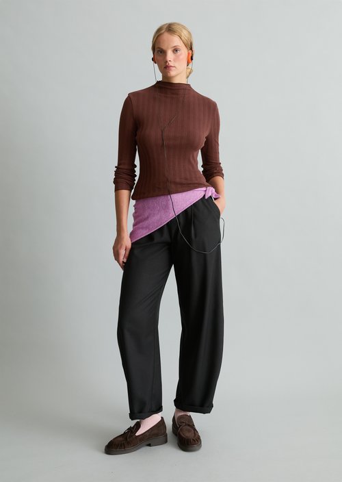 Slim-Fit Ribbed Long-Sleeve Shirt — Espresso Brown
