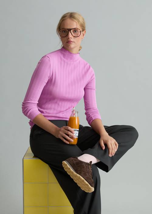 Ripp-Longsleeve slim Smoky Grape in Frontalansicht