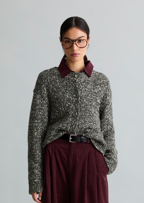 Relaxed Tweed Cardigan — Light Graphite