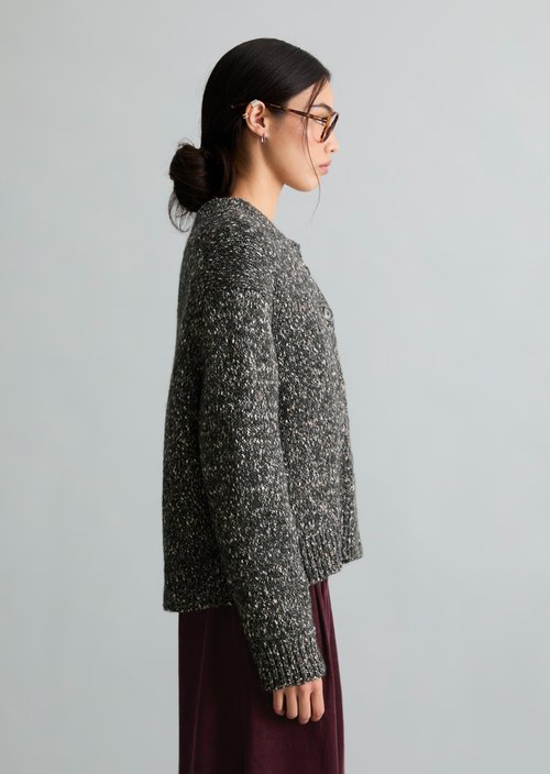 Relaxed Tweed Cardigan — Light Graphite