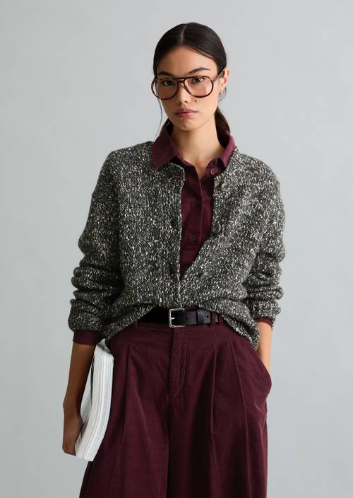 Relaxed Tweed Cardigan Light Graphite in front view