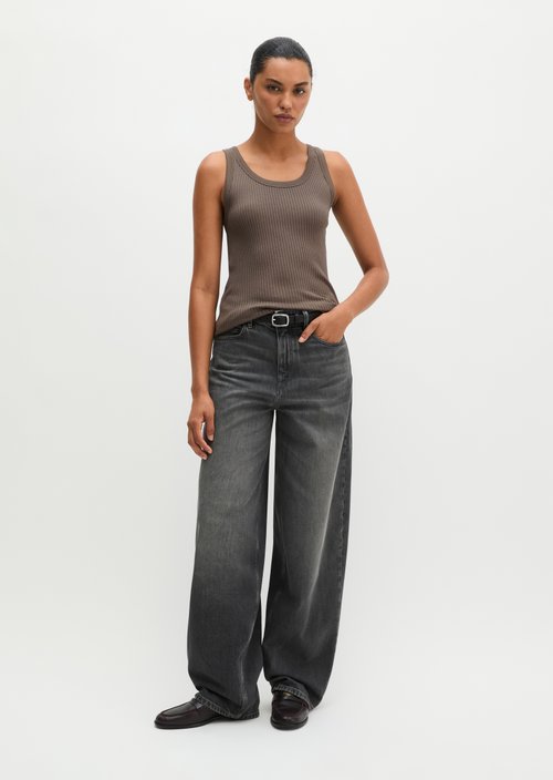 Ribbed tank top slim — Stone Taupe