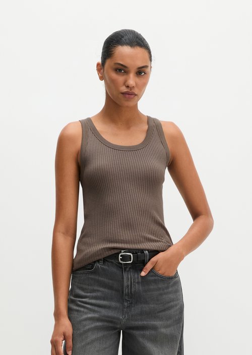 Ribbed tank top slim — Stone Taupe