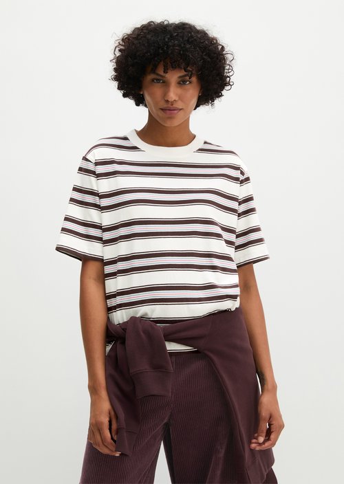 Relaxed-fit striped T-shirt — Medium Beige