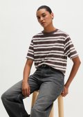 Relaxed-fit striped T-shirt made of heavy jersey - red | Short
