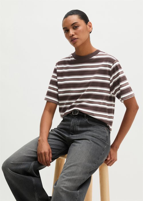 Relaxed-fit striped T-shirt — Dark Red