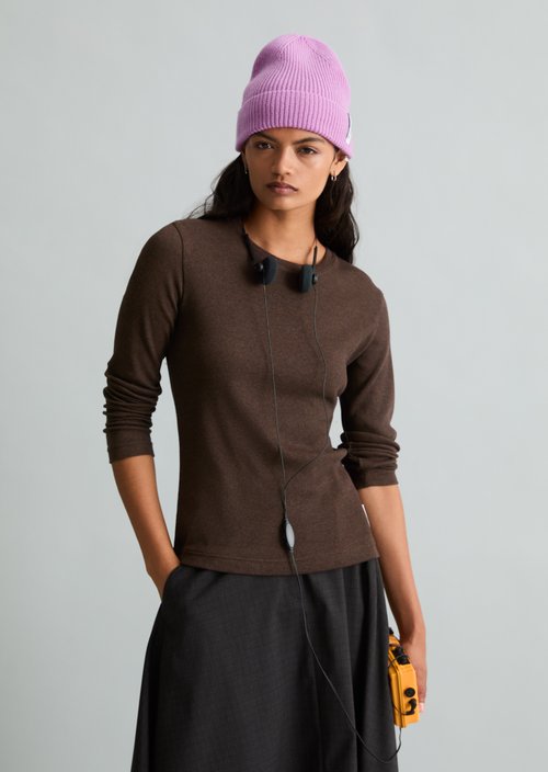 Slim-fit long-sleeve shirt — Espresso Brown