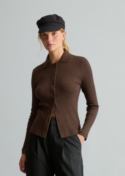 Slim-fit jersey blouse — Espresso Brown