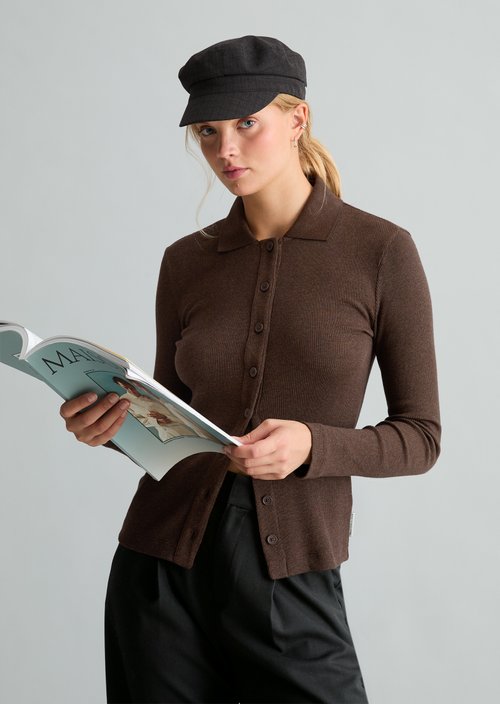 Slim-fit jersey blouse — Espresso Brown
