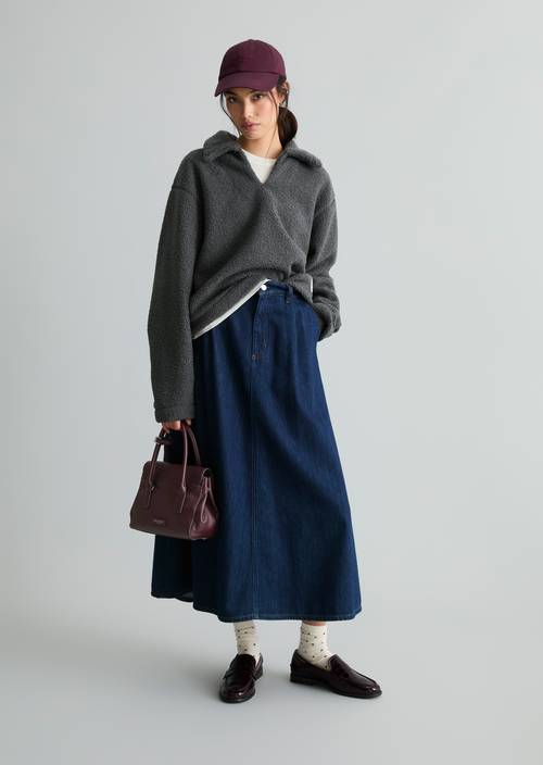 Teddy-Sweatshirt oversize Light Graphite in Frontalansicht