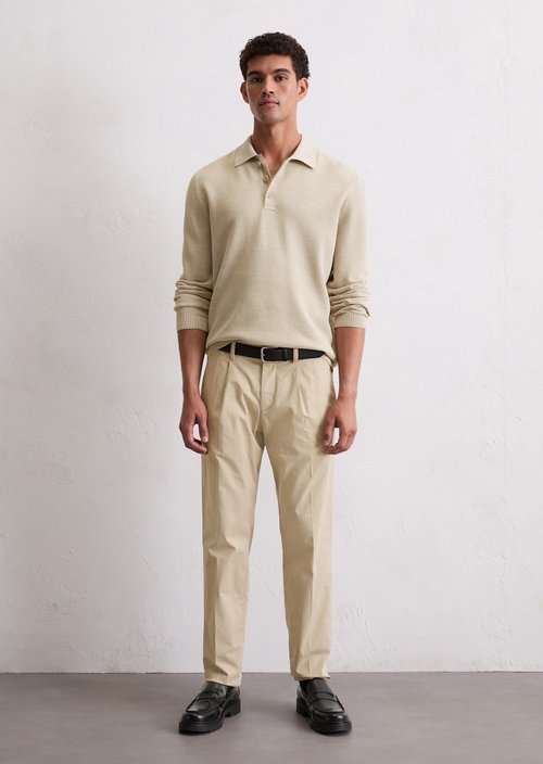 Long sleeve polo shirt piqué regular — Misty Grey
