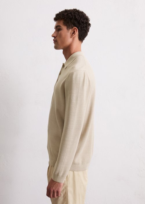 Long sleeve polo shirt piqué regular — Misty Grey