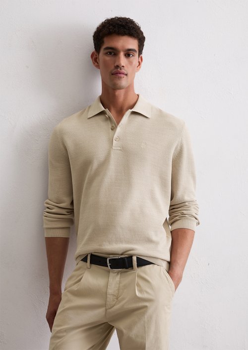 Long sleeve polo shirt piqué regular — Misty Grey