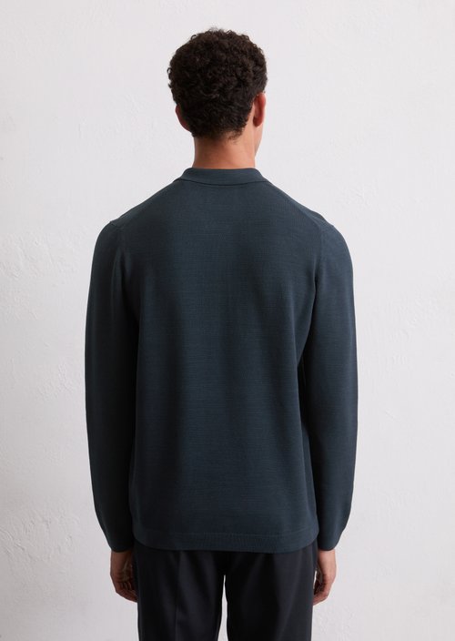 Long sleeve polo shirt piqué regular — Dark Navy
