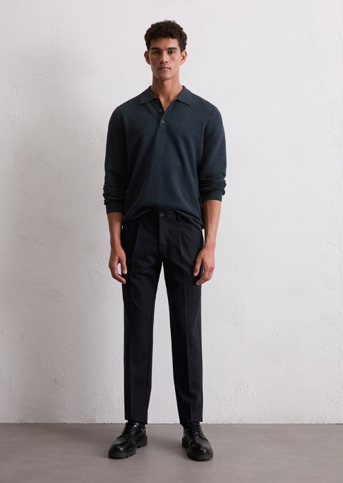 Long sleeve polo shirt piqué regular — Dark Navy