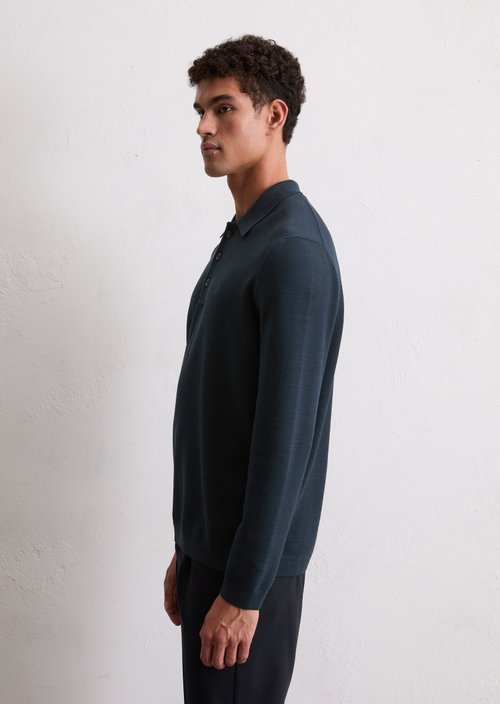Long sleeve polo shirt piqué regular — Dark Navy