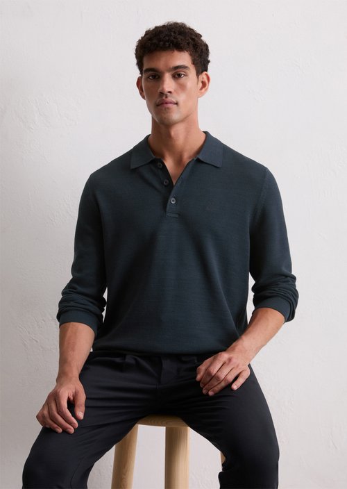 Long sleeve polo shirt piqué regular — Dark Navy