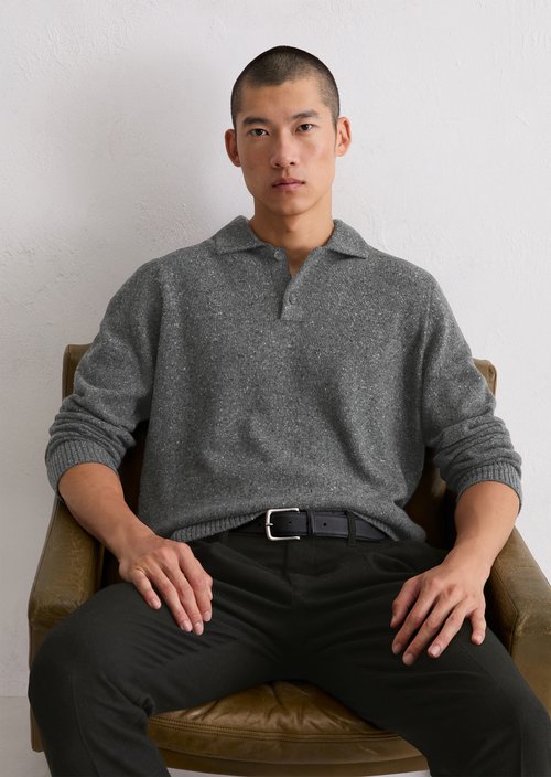 Regular polo-style sweater — Graphic Grey Melange