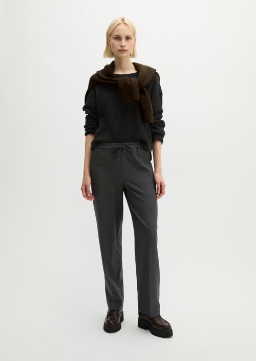 Relaxed-Fit Pull-On Glen Check Pants — Dark Grey